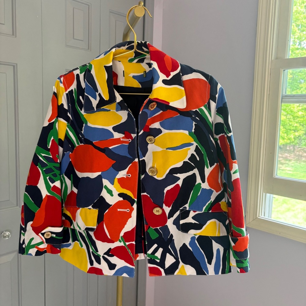 Lauren Ralph Lauren Floral Print Jacket Button Front Pockets Colorful Coat Small - Picture 11 of 11